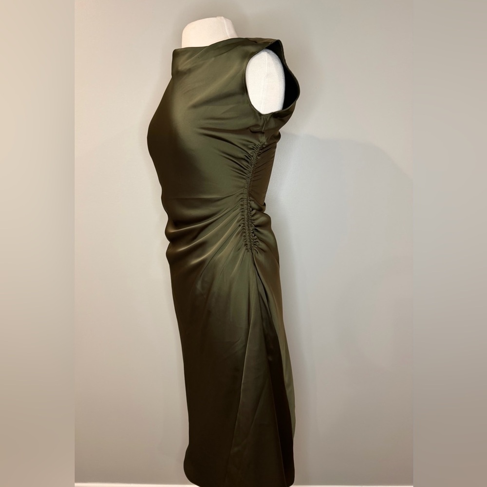 Banana Republic Olive Green Satin Midi Dress NWT size 0 - Picture 5 of 9